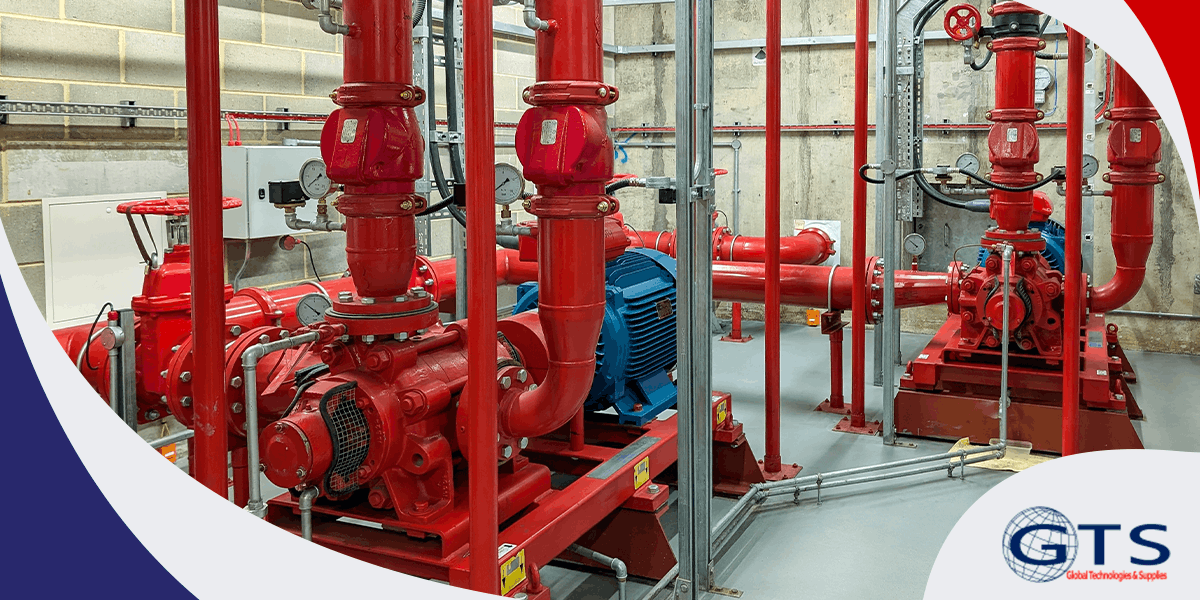 mantenimiento-sistema-contra-incendio-gts Sistema contra incendio industrial con bombas contra incendio, tuberías y equipo de bombeo instalado para mantenimiento preventivo