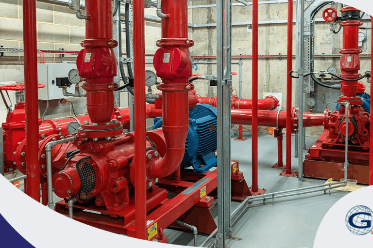 mantenimiento-sistema-contra-incendio-gts Sistema contra incendio industrial con bombas contra incendio, tuberías y equipo de bombeo instalado para mantenimiento preventivo